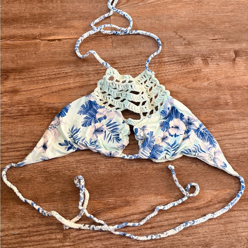 Frankie’s Floral Crochet Halter Bikini Top